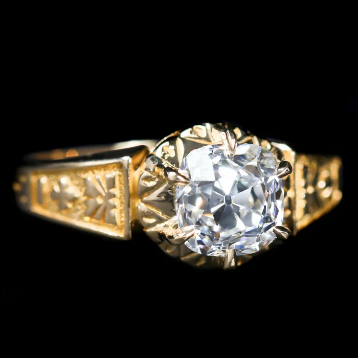 14K Yellow Gold GIA 160 Carat Old Mine Cut Diamond Engagement Ring OTC Rings
