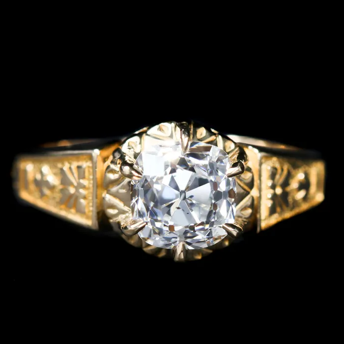 14K Yellow Gold GIA 160 Carat Old Mine Cut Diamond Engagement Ring OTC Rings
