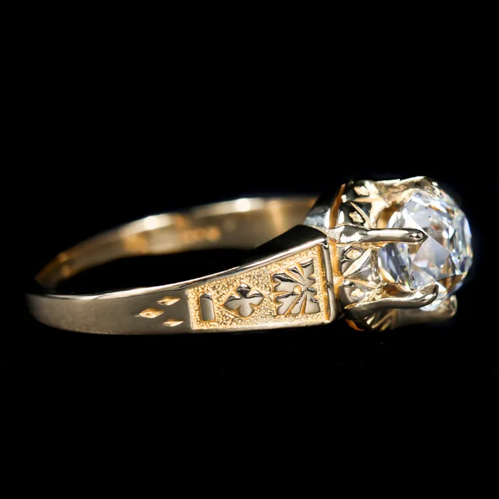 14K Yellow Gold GIA 160 Carat Old Mine Cut Diamond Engagement Ring OTC Rings