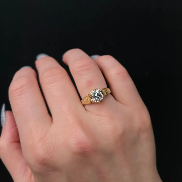 14K Yellow Gold GIA 160 Carat Old Mine Cut Diamond Engagement Ring OTC Rings