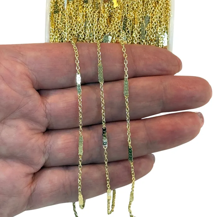 18Kt Shiny Gold Plated Brass 15mm Soldered Chain With 2x8 mm Bars 33 Feet 1 Meter Peppy Beads Necklaces 18Kt Shiny Gold Plated Brass 15mm Soldered Chain With 2x8 mm Bars 33 Feet 1 Meter Peppy Beads Necklaces