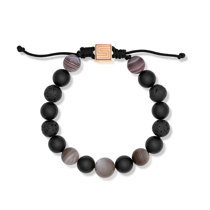Agate Black Lava and Brown Moonstone Bead Bracelet Stephen Silver Fine Jewelry Bracelets