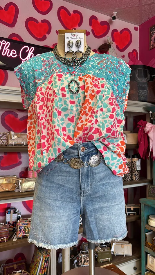 ANDREE BY UNIT Necklaces OFF THE SHOULDER LEOPARD PRINT EMBROIDERY TOP MULTI COLOR ANDREE BY UNIT Necklaces OFF THE SHOULDER LEOPARD PRINT EMBROIDERY TOP MULTI COLOR