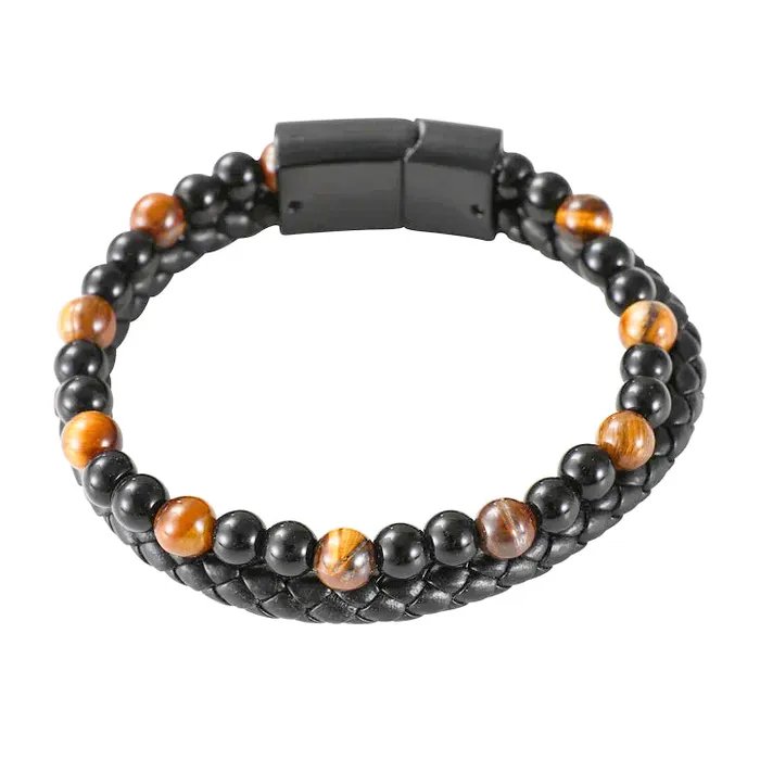 Bracelets Mad Man Lava Leather Mens Bracelet Brown BRAYDENMADMEN