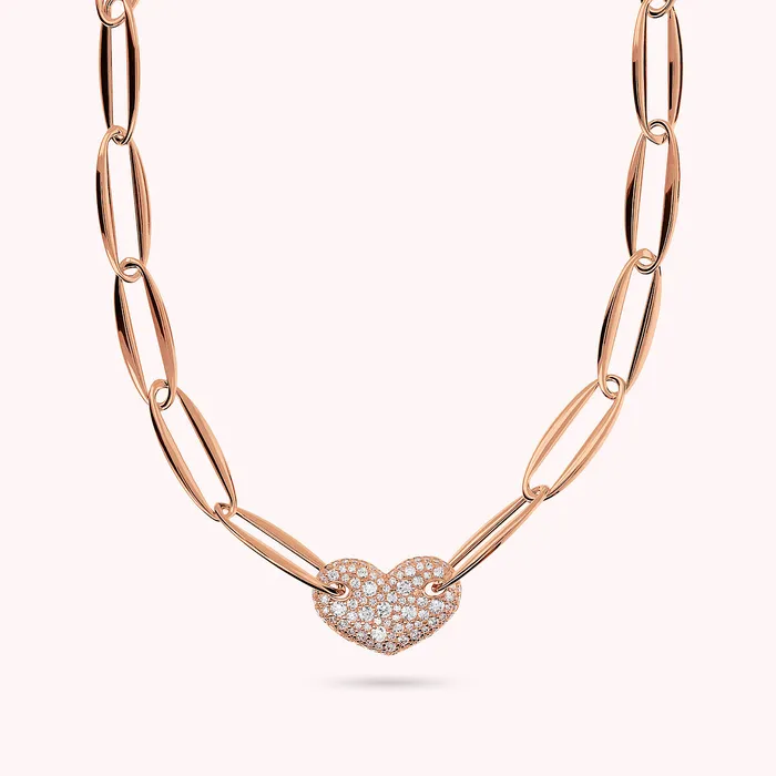 Bronzallure Collana Girocollo Maglie Marquise e Cuore in Pav di Cubic Zirconia Earrings