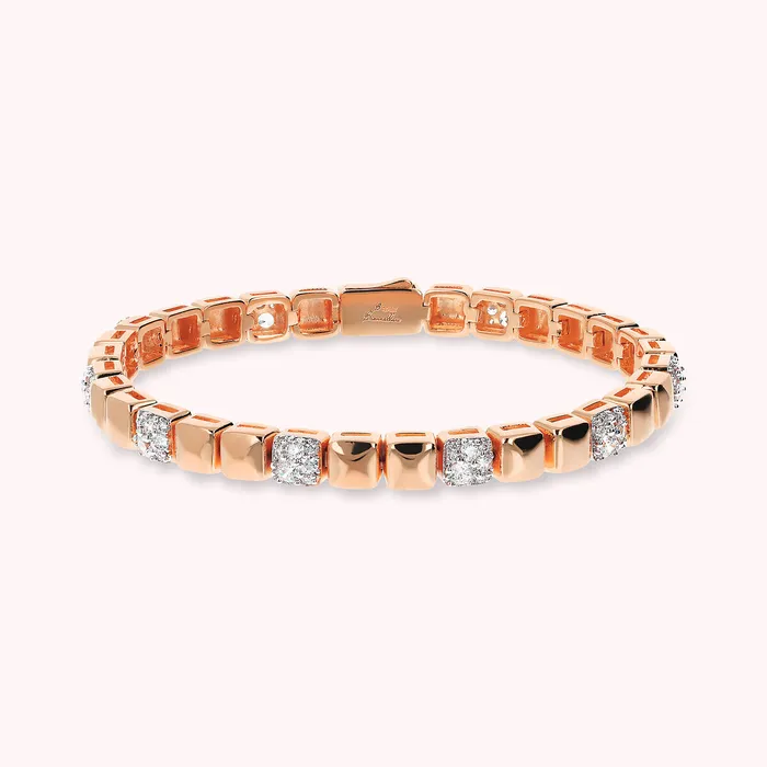 Bronzallure Earrings Bracciale con Elementi Quadrati Lucidi e in Pav di Cubic Zirconia