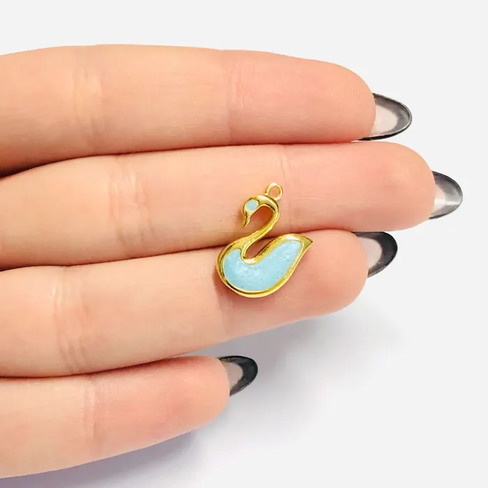 Charm Necklaces Peppy Beads 24Kt Gold Plated Swan Blue Enamelled Charm