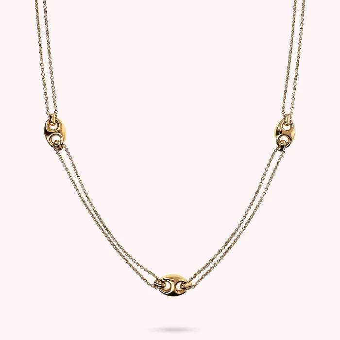Collana Lunga Doppia Golden Catena Rolo con Maglie Marine Lucide Bronzallure Earrings