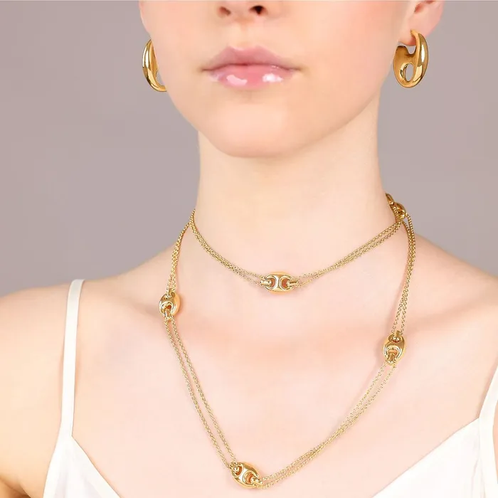 Collana Lunga Doppia Golden Catena Rolo con Maglie Marine Lucide Bronzallure Earrings