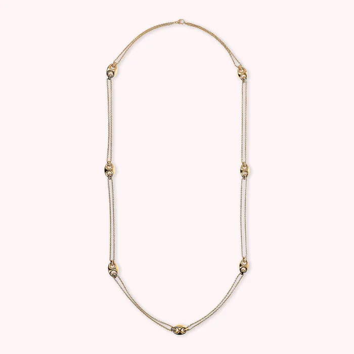 Collana Lunga Doppia Golden Catena Rolo con Maglie Marine Lucide Bronzallure Earrings