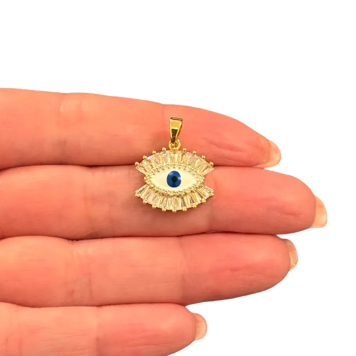 CZ Eye Charm Waterproof 24Kt Gold Plated Stainless Steel CZ Pendant With Attached Bail Peppy Beads Necklaces CZ Eye Charm Waterproof 24Kt Gold Plated Stainless Steel CZ Pendant With Attached Bail Peppy Beads Necklaces