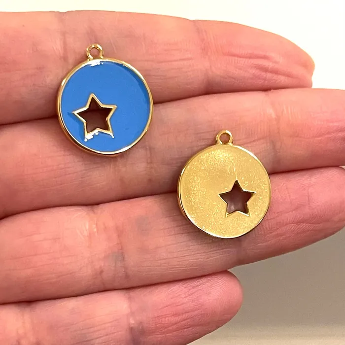 Earrings 24Kt Gold Plated Blue Enamelled Star Charms 2 pcs in a pack Peppy Beads Earrings 24Kt Gold Plated Blue Enamelled Star Charms 2 pcs in a pack Peppy Beads