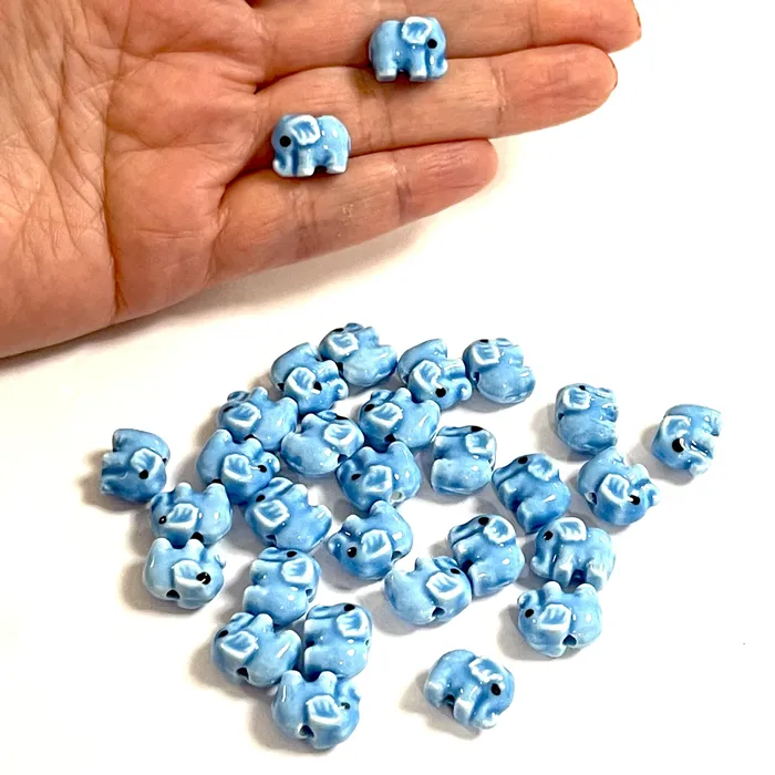 Earrings Hand Made Ceramic Blue Elephant Charms 3 pcs in a pack Peppy Beads