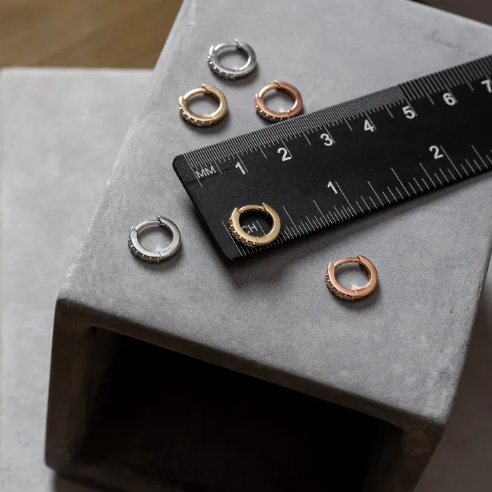 Earrings Itsy Gold Diamond Huggie 10mm RACHEL LYNN CHICAGO
