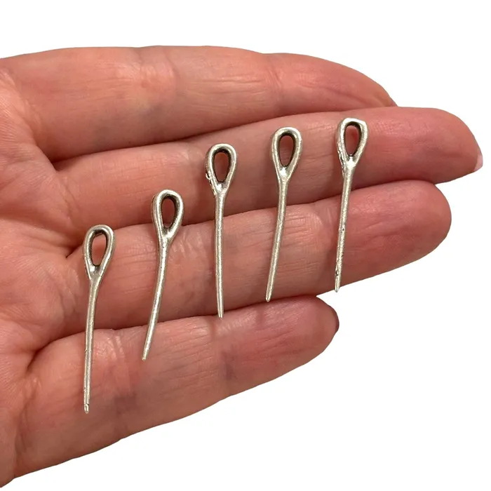 Earrings Peppy Beads Antique Silver Plated Needle Charms Silver Sewing Charms 5 pcs in a pack