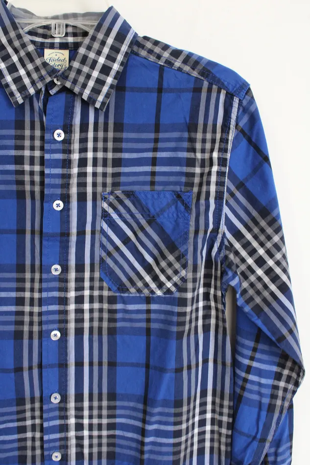 Faded Glory Rings Faded Glory Blue Plaid Button Down Shirt 1416