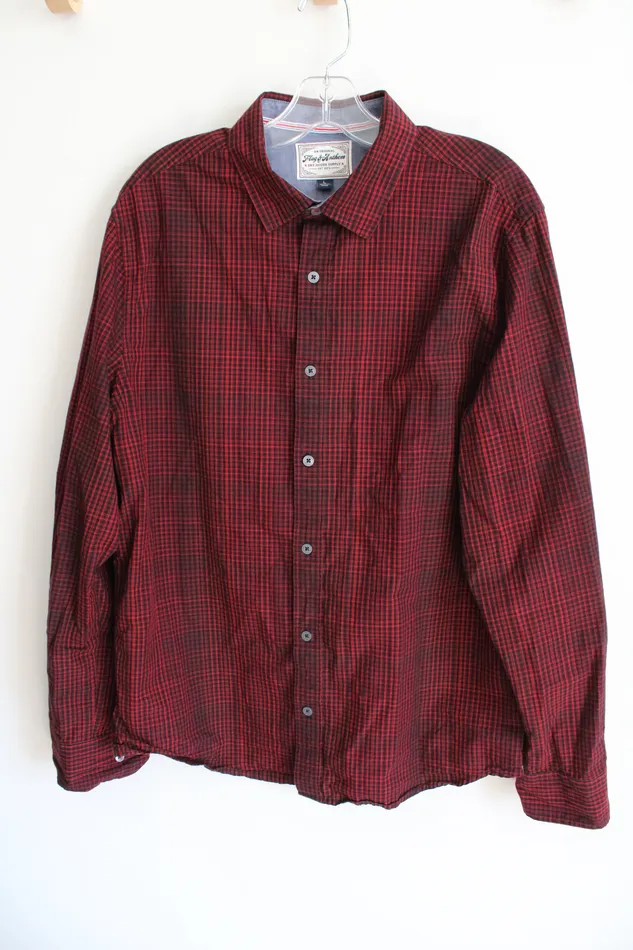 Flag Anthem Rings Flag Anthem Red Black Plaid Button Down Shirt L