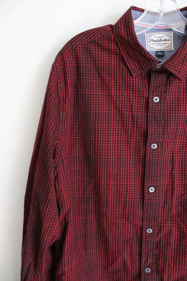 Flag Anthem Rings Flag Anthem Red Black Plaid Button Down Shirt L