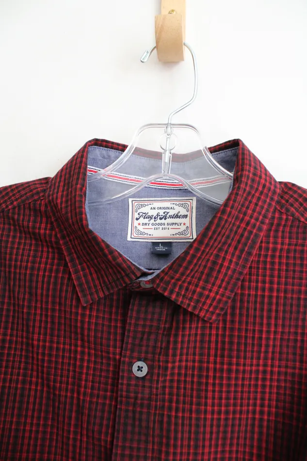 Flag Anthem Rings Flag Anthem Red Black Plaid Button Down Shirt L