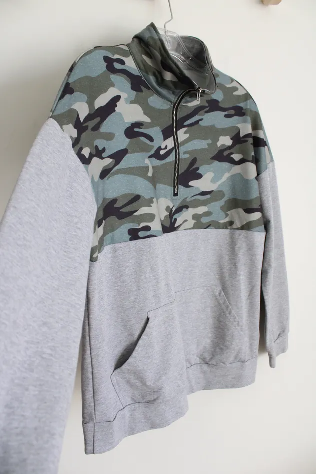 Green Gray 14 Zip Pullover Sweatshirt M Jubilee Thrift Earrings