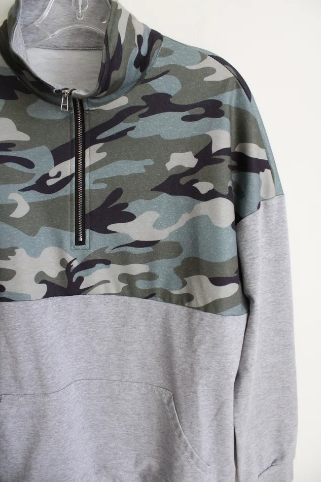 Green Gray 14 Zip Pullover Sweatshirt M Jubilee Thrift Earrings