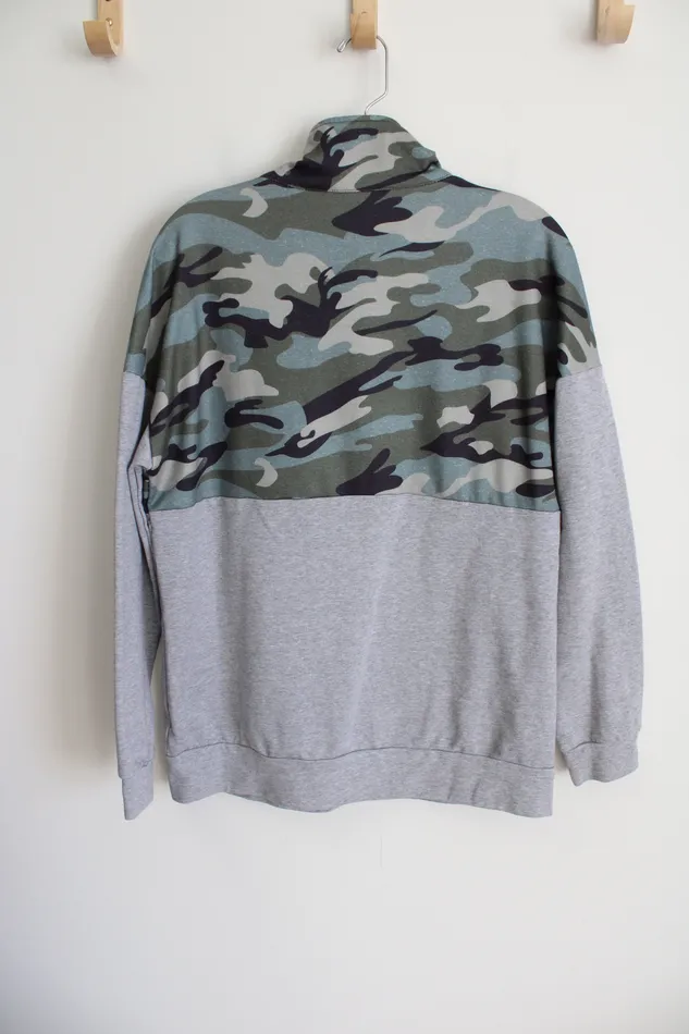 Green Gray 14 Zip Pullover Sweatshirt M Jubilee Thrift Earrings