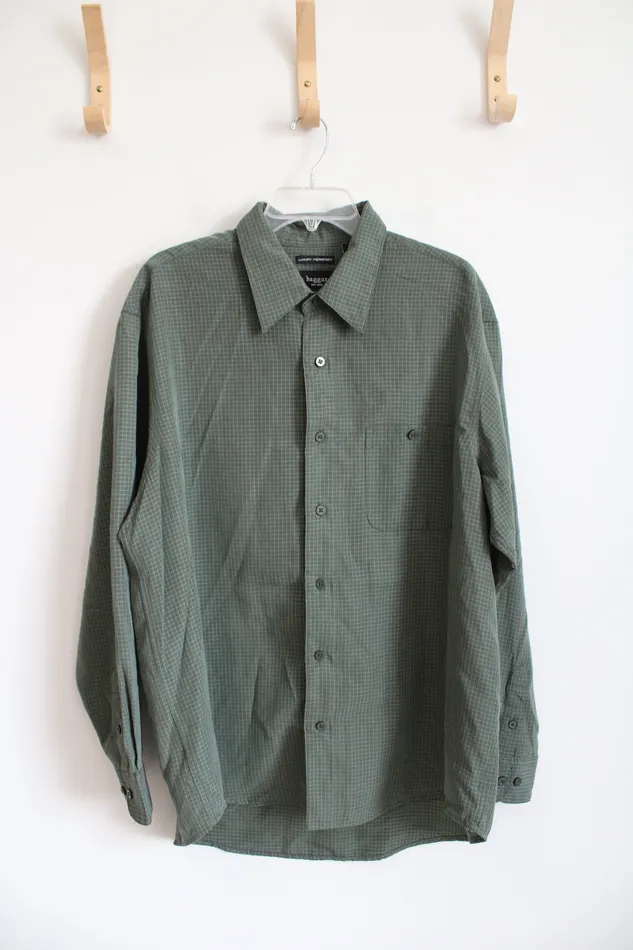 Haggar Earrings Haggar Luxury Microfiber Green Plaid Button Down Shirt XL