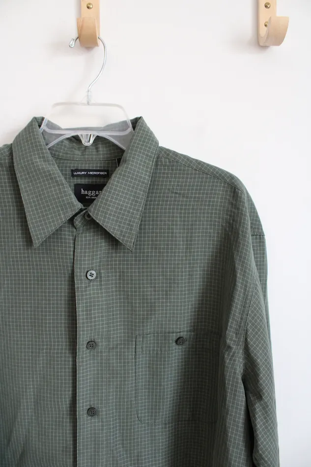Haggar Earrings Haggar Luxury Microfiber Green Plaid Button Down Shirt XL