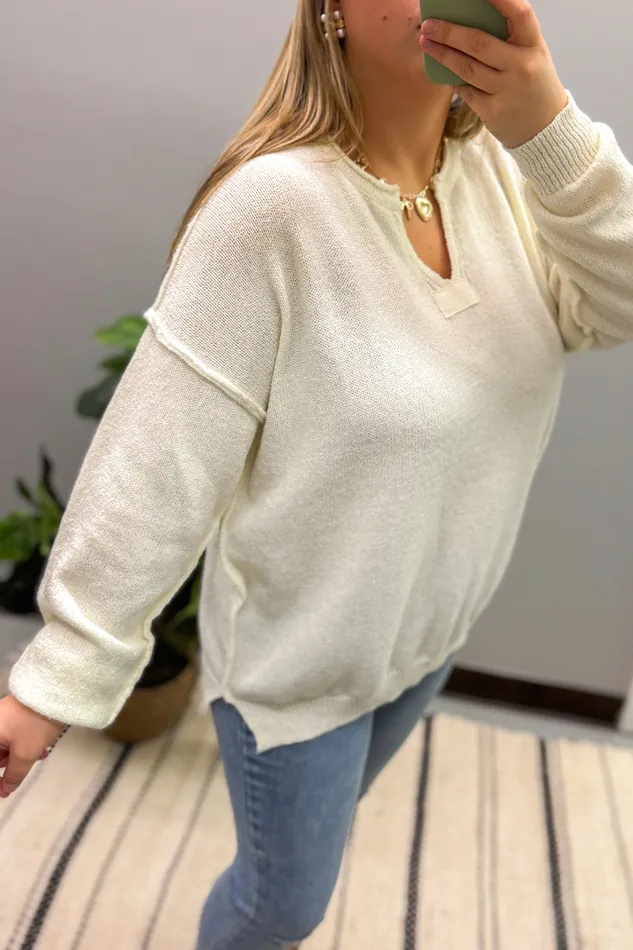 Haptics Bring On The Chill Sweater Top Ivory Earrings