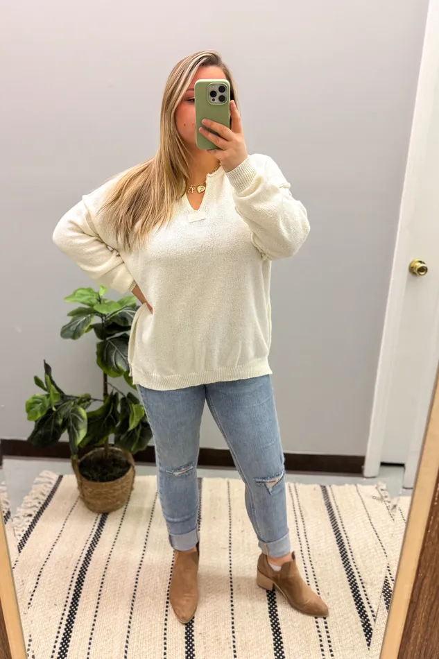 Haptics Bring On The Chill Sweater Top Ivory Earrings