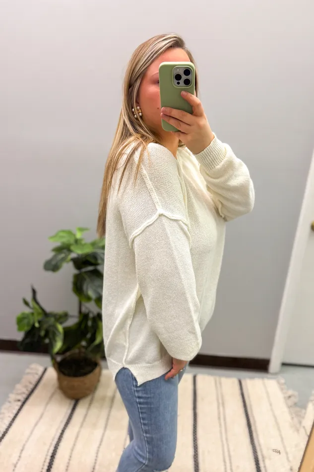 Haptics Bring On The Chill Sweater Top Ivory Earrings