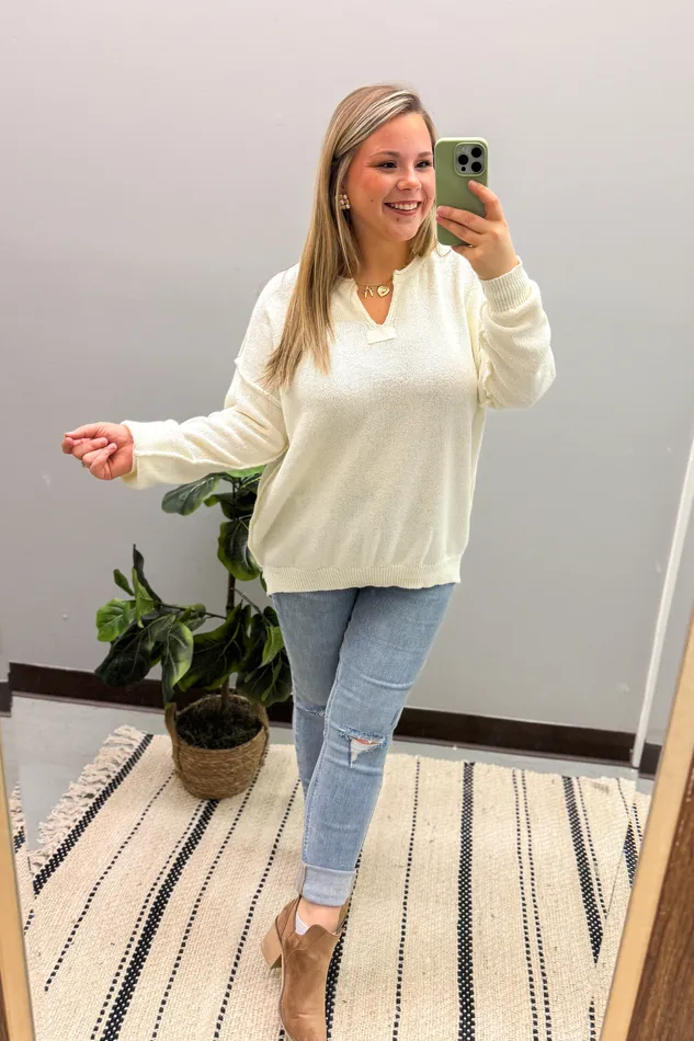 Haptics Bring On The Chill Sweater Top Ivory Earrings