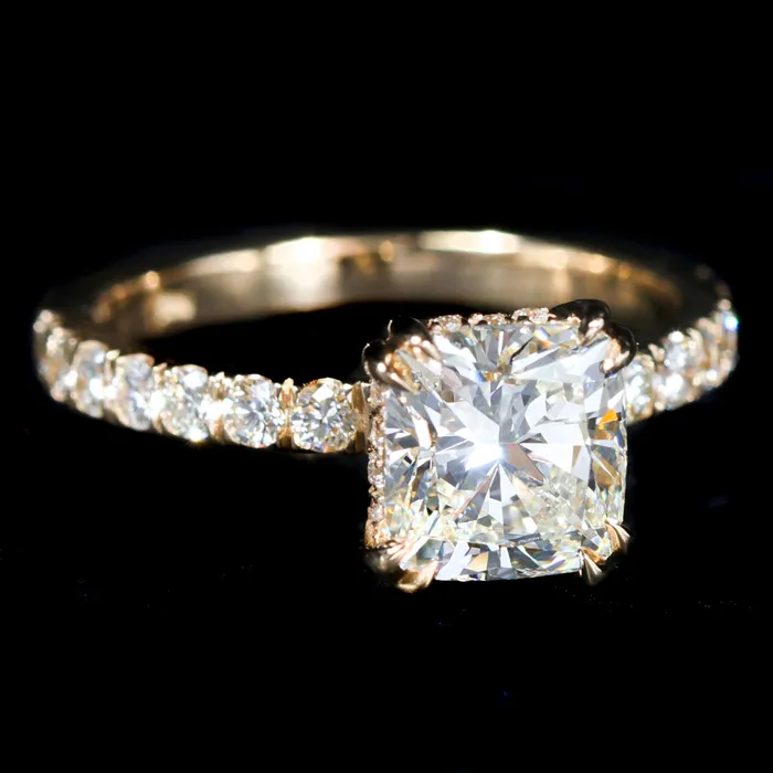 JS Simmons Diamond Consultants Rings 14K Yellow Gold GIA 201 Carat Cushion Cut Diamond Engagement Ring