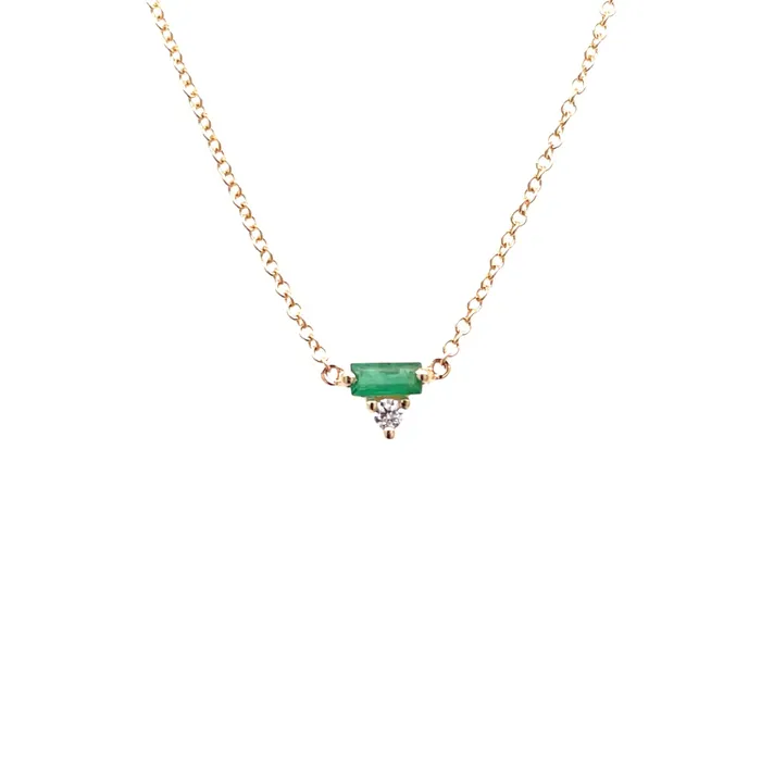 Liven Co Necklaces Emerald Baguette Diamond Triangle Necklace Yellow Gold