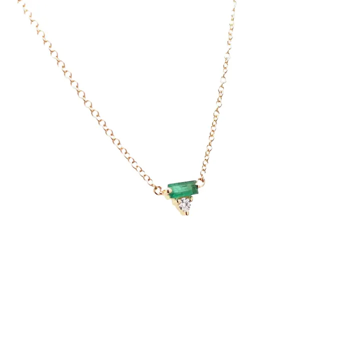 Liven Co Necklaces Emerald Baguette Diamond Triangle Necklace Yellow Gold