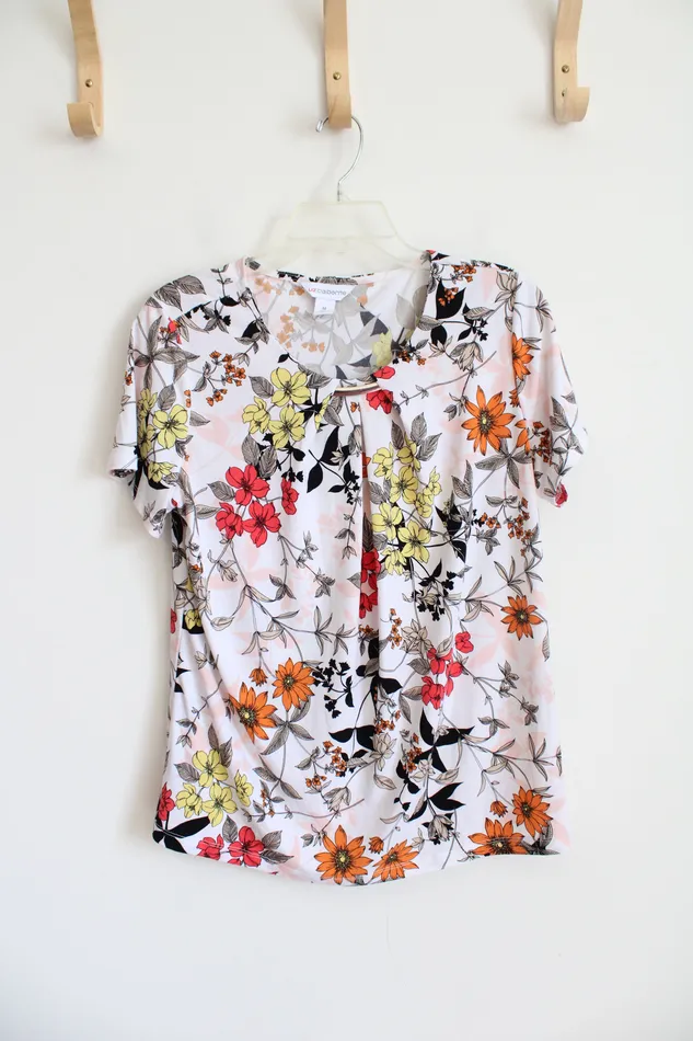 Liz Claiborne Rings Liz Claiborne White Fall Floral Top M