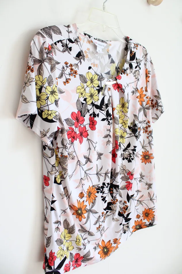 Liz Claiborne Rings Liz Claiborne White Fall Floral Top M