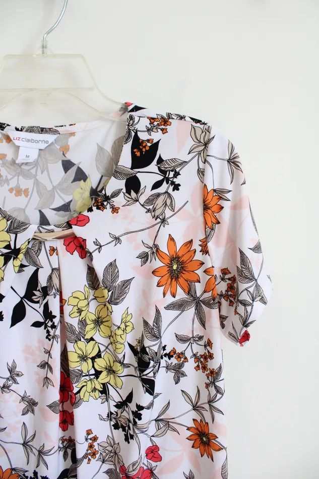 Liz Claiborne Rings Liz Claiborne White Fall Floral Top M