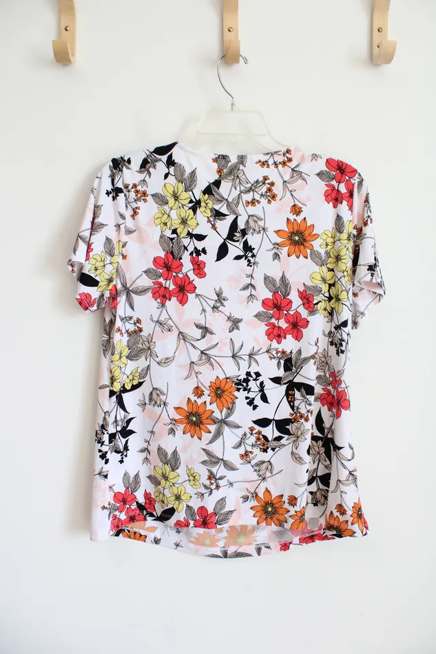 Liz Claiborne Rings Liz Claiborne White Fall Floral Top M