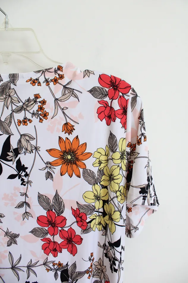 Liz Claiborne Rings Liz Claiborne White Fall Floral Top M