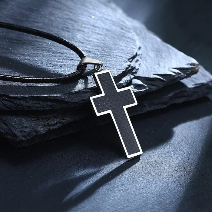 Mens Christian Necklace br Carbon Fiber Lords Guidance Necklaces