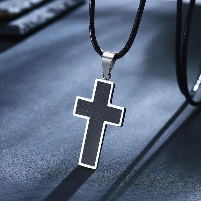 Mens Christian Necklace br Carbon Fiber Lords Guidance Necklaces