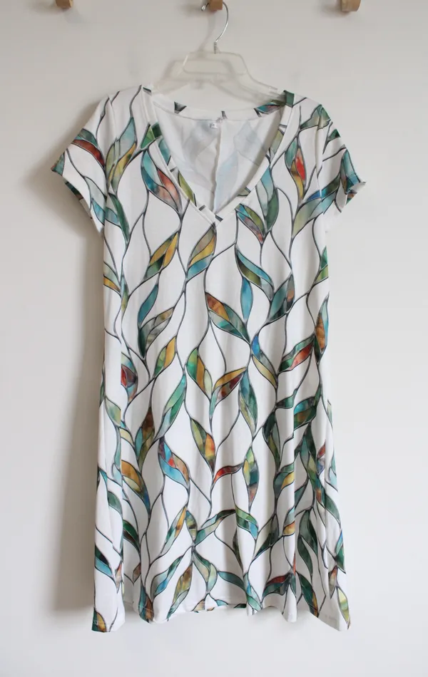 MultiColored Vine Patterned White Dress M Jubilee Thrift Rings
