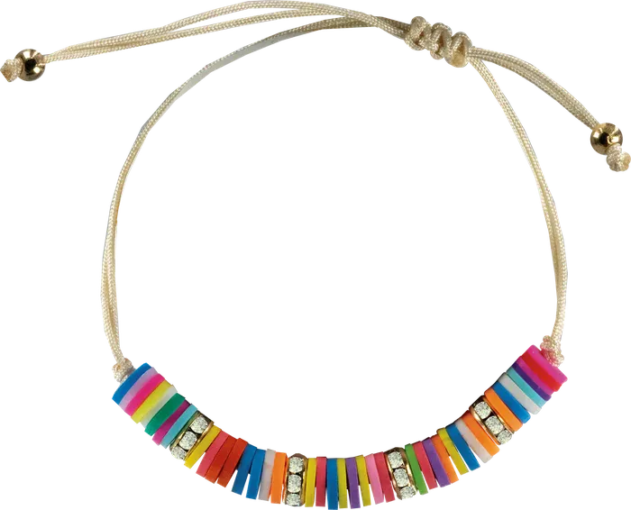 MYFUNCOLORS Bracelets Clay Disk Rhinestones MultiColor Corded Bracelet