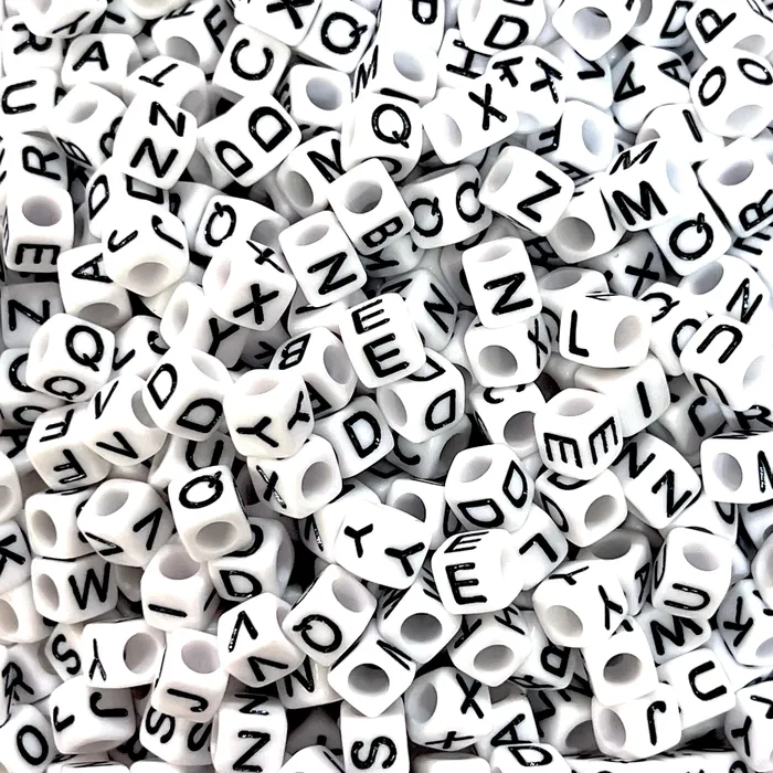 Necklaces Acrylic cube white with black letters beads for jewellery making500 pcs pack Peppy Beads Necklaces Acrylic cube white with black letters beads for jewellery making500 pcs pack Peppy Beads