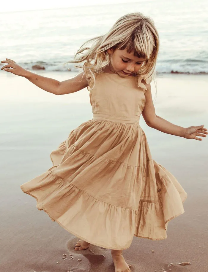 Necklaces Erika Pea Lolita Apron Ruffled Sleeved Tiered Little Girls Dress