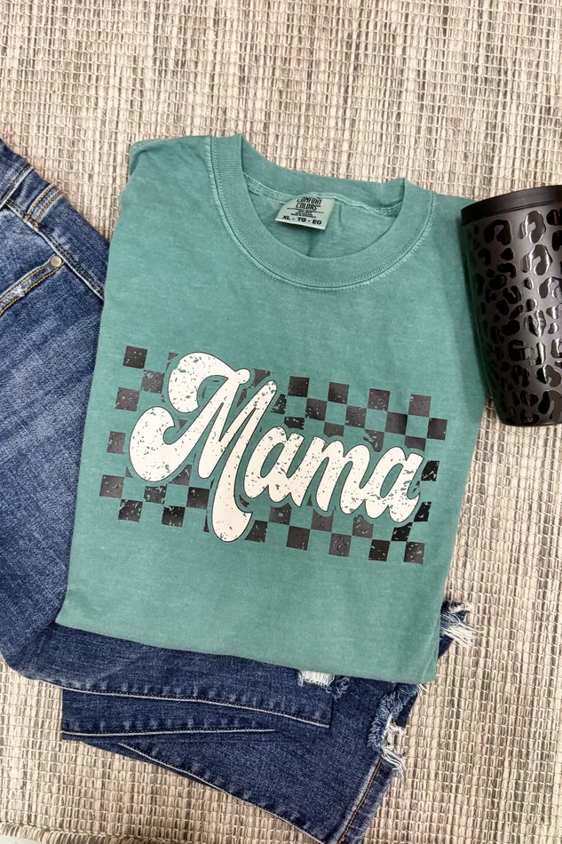 Necklaces Tan Mama Checker Graphic Tee Light Green JL Franklins