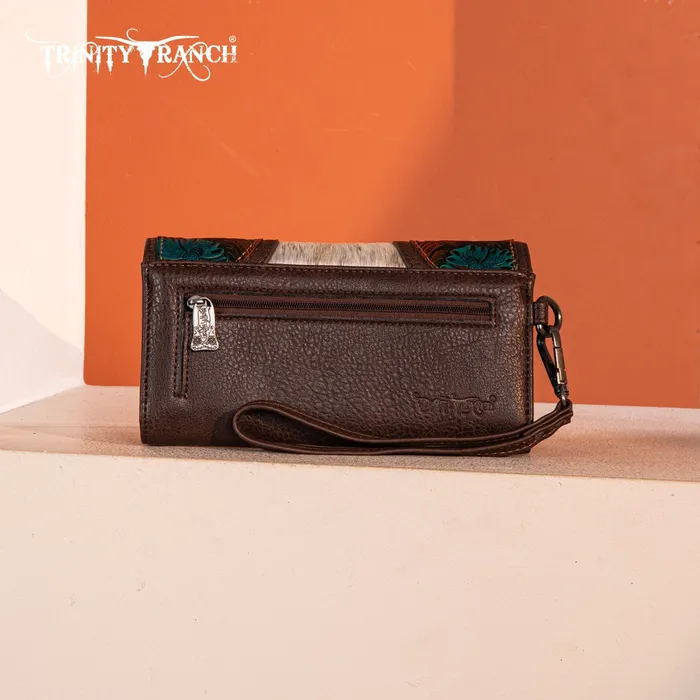 Necklaces Trinity Ranch Floral Tooled and HairOn Cowhide Collection Wallet Coffee TRINITY RANCH