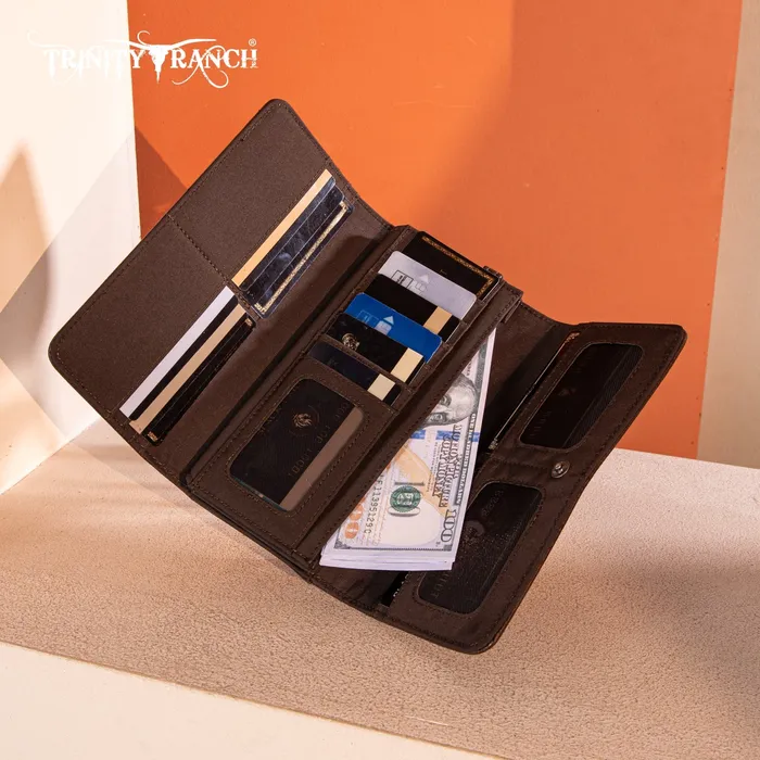 Necklaces Trinity Ranch Floral Tooled and HairOn Cowhide Collection Wallet Coffee TRINITY RANCH