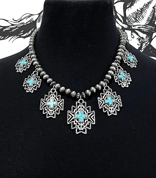 Necklaces WESTERN AZTEC CROSS NAVAJO PEARL NECKLACE TURQUOISE YKT